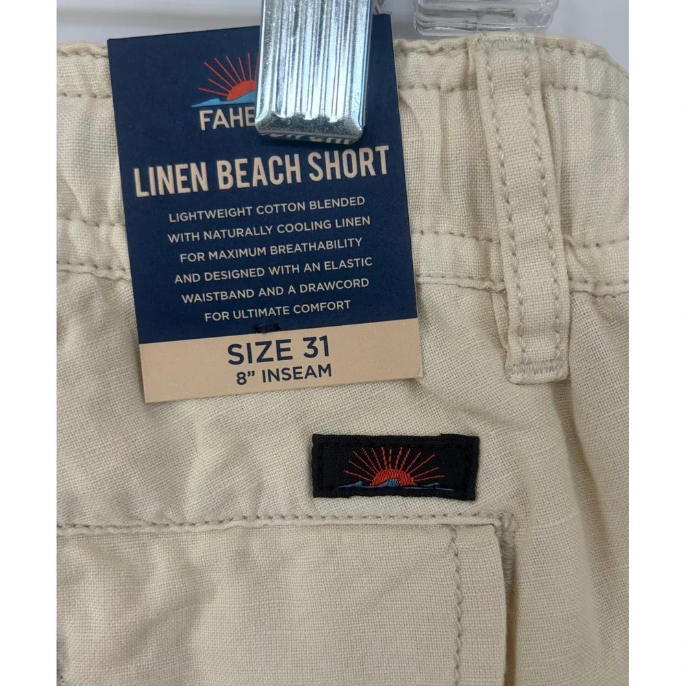 Faherty Mens Resort Style Preppy All Day Linen‎ Beach Short Cream Sand New